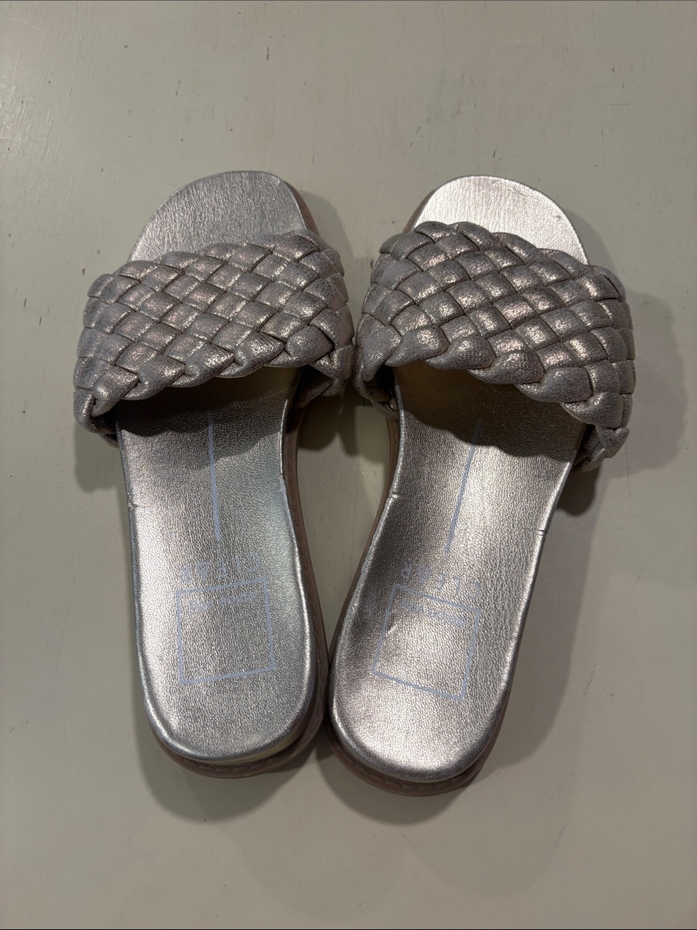 Dolce Vita Silver Metallic Gold Braided Woven Slide Sandals Size 6